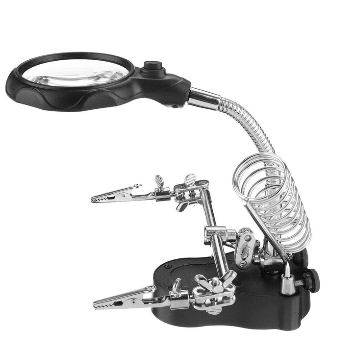 LED Helping Hand Clamp Magnifying Glass Soldering Iron Stand Lens Magnifier Tool - MRSLM