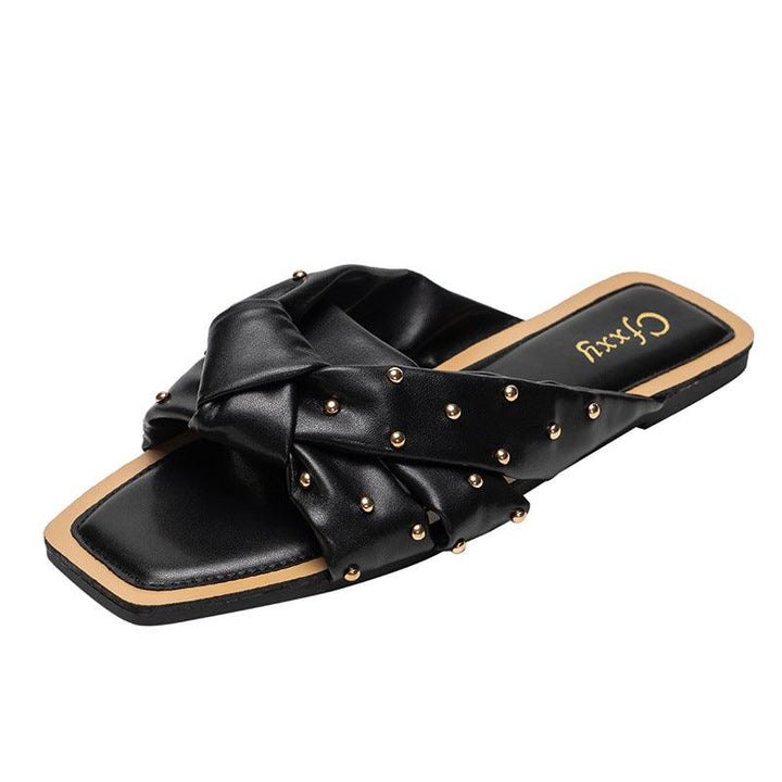 Summer New Style Rivet Woven Slippers Female Cross Flat-bottomed Female Sandals - MRSLM