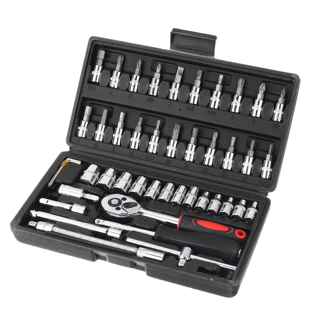 46pcs Socket Ratchet Screwdriver Wrench Set 1/4 Drive Flexible Car Repair Tool - MRSLM