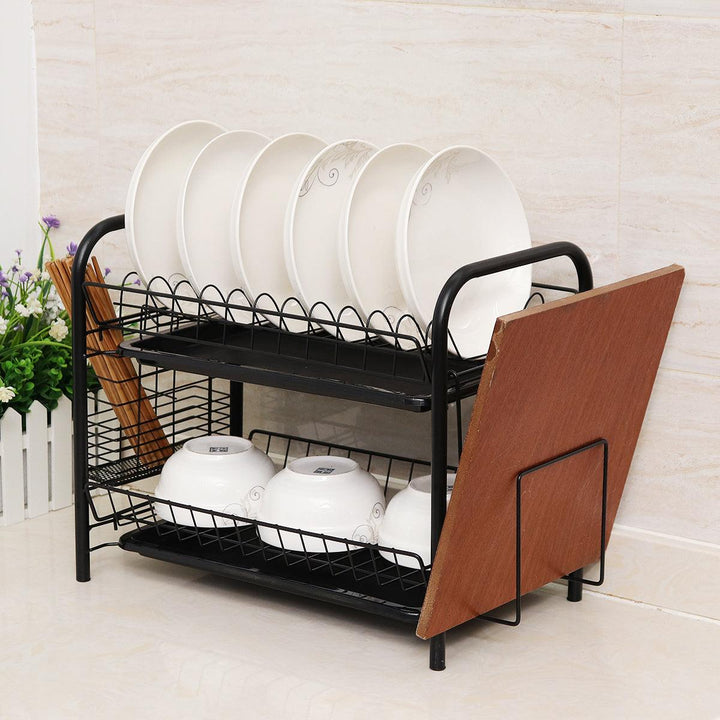 2/3 Tier Stainless Steel Dish Rack Drainer Cutlery Kitchen Storage Holder - MRSLM