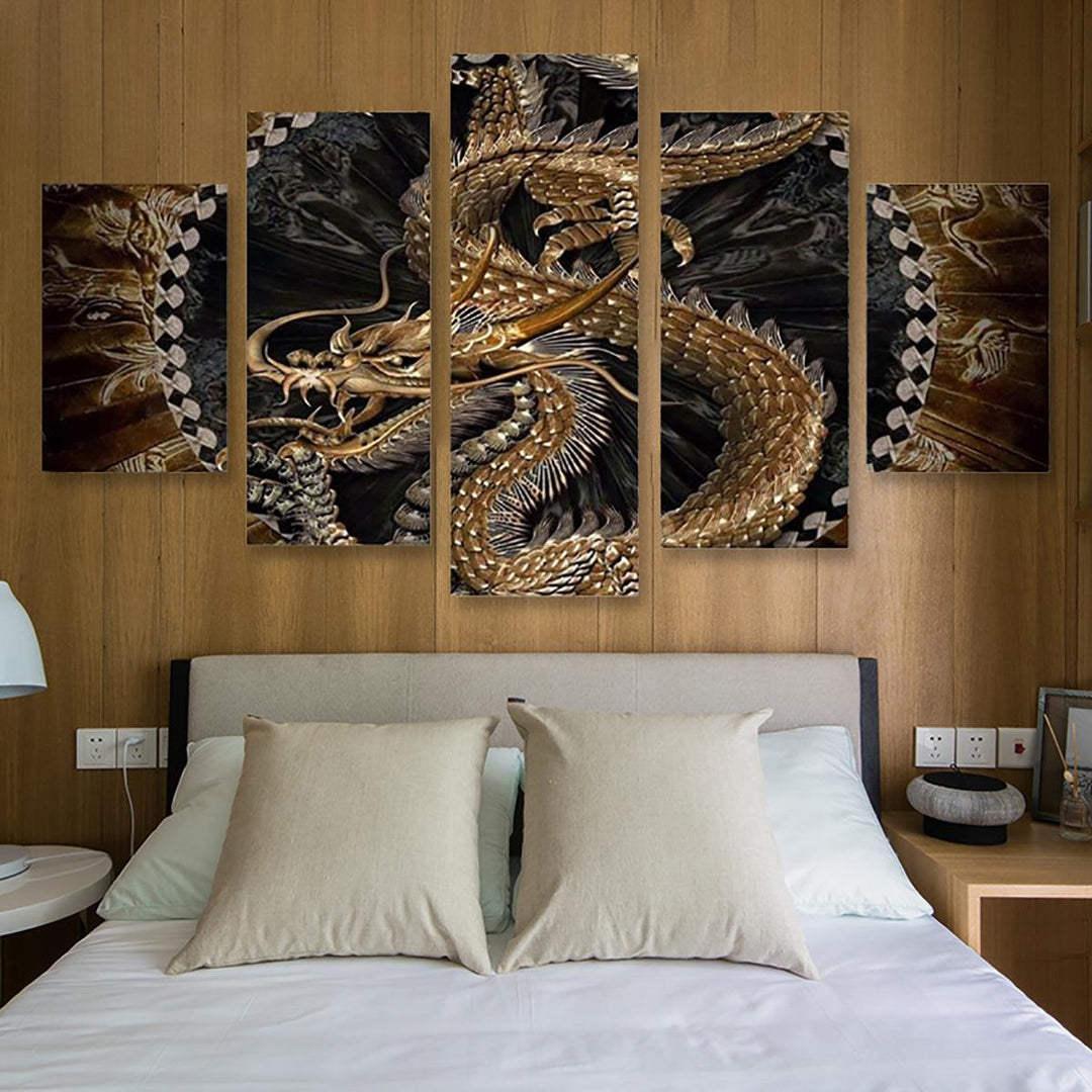 5Pcs Canvas Print Paintings Dragon Pattern Wall Decorative Art Pictures Frameless Wall Hanging Home Office Decoration - MRSLM