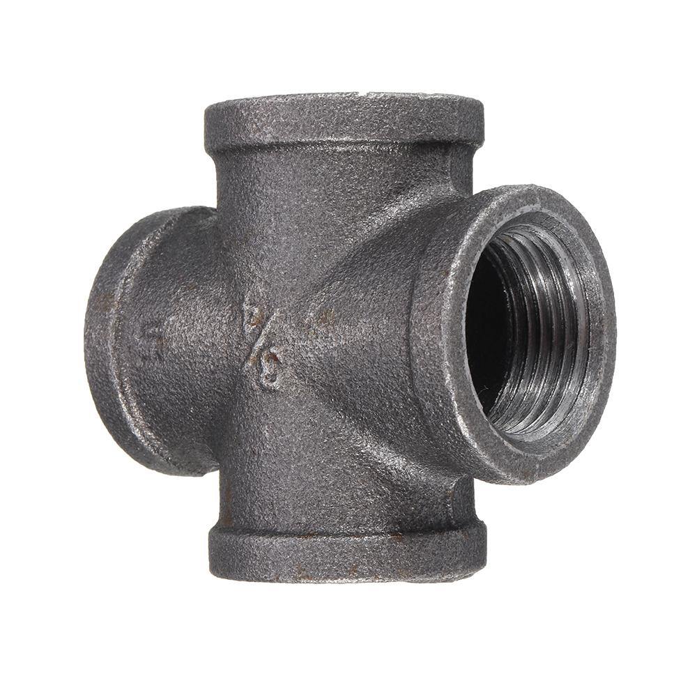 1/2" 3/4" 1" Cross 4 Way Pipe Fitting Malleable Iron Black Female Tube Connector - MRSLM