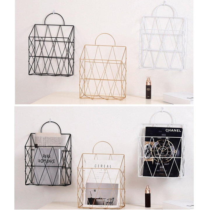 Modern Metal Wire Wall Hanging Shelf Baskets Rack Newspaper Book Storage Display Unit Organizer - MRSLM