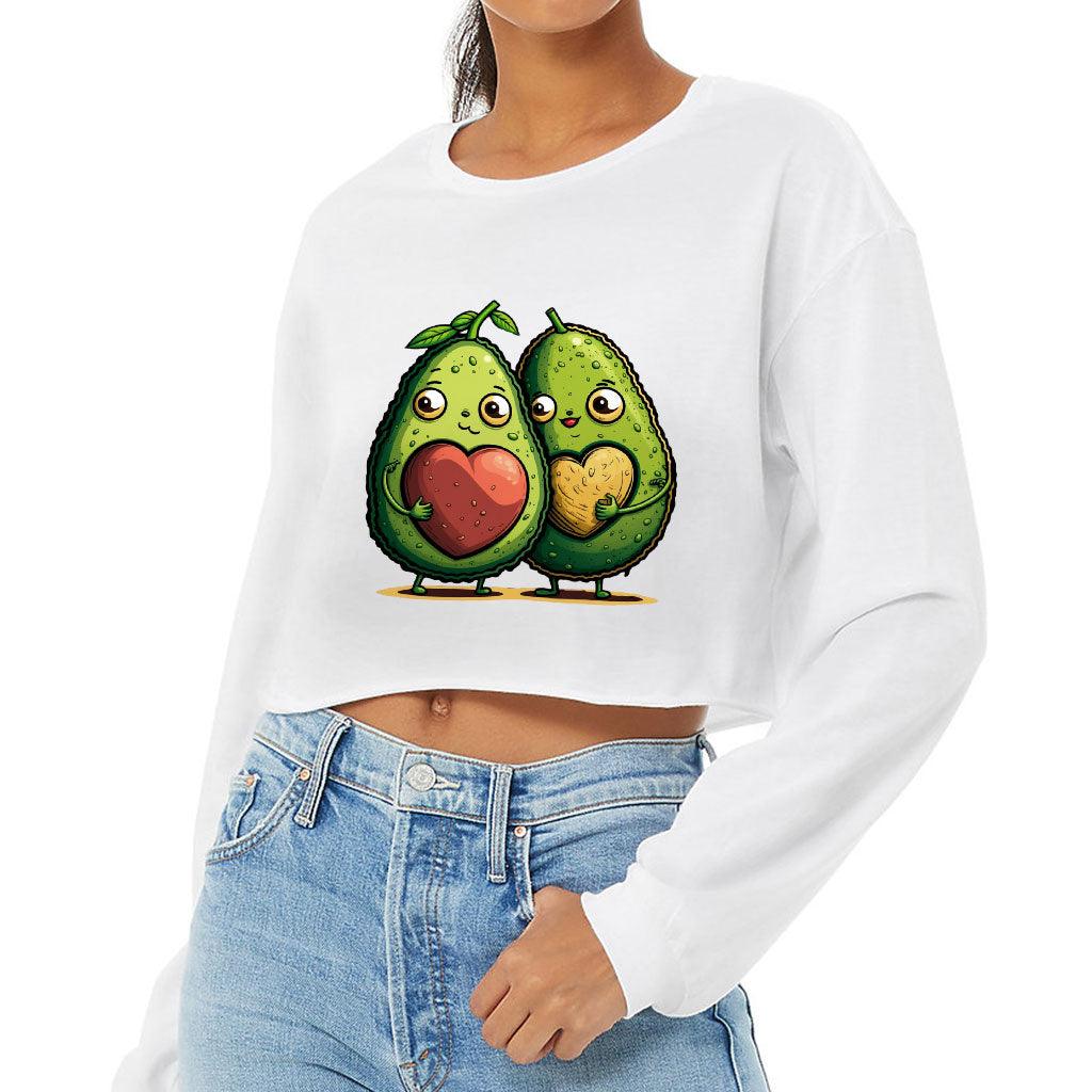 Avocado Cropped Long Sleeve T-Shirt - Love Couple Women's T-Shirt - Graphic Long Sleeve Tee - MRSLM