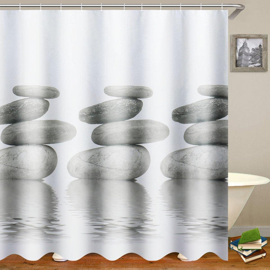 71x71" Gray Stone Pebbles Waterproof Shower Curtain Home Bath Decor with Hooks - MRSLM