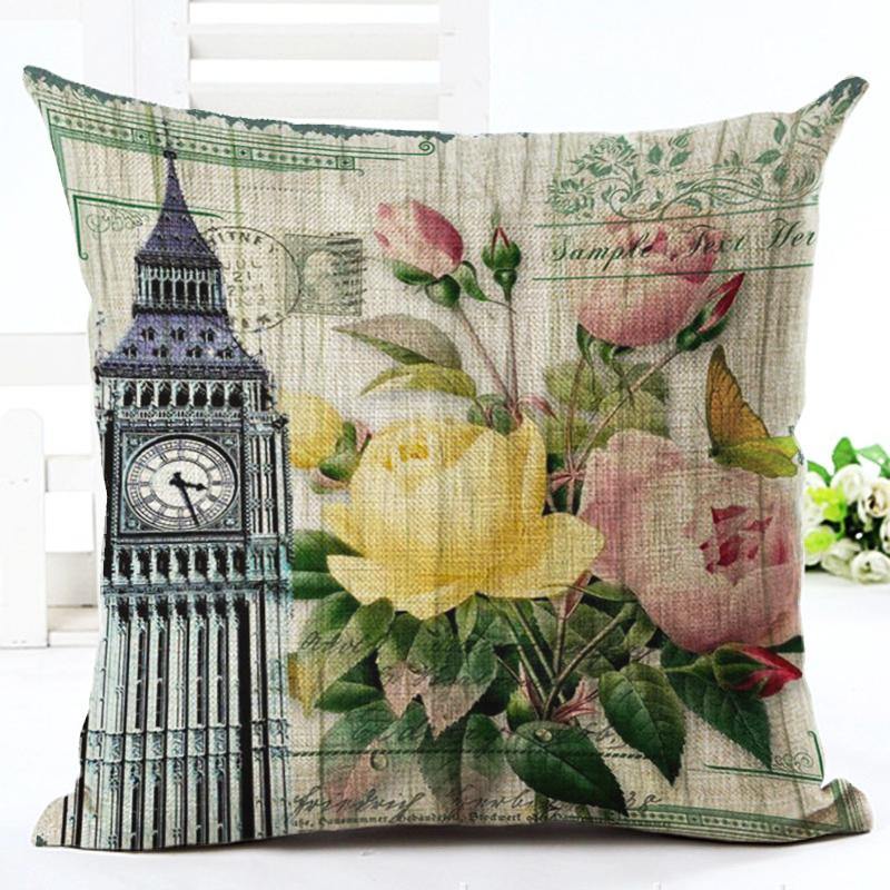 Honana HT-516 Flower Eiffel Tower Style Flower Pillow Case Cotton Linen Cushion Cover Home Sofa Car Decor - MRSLM