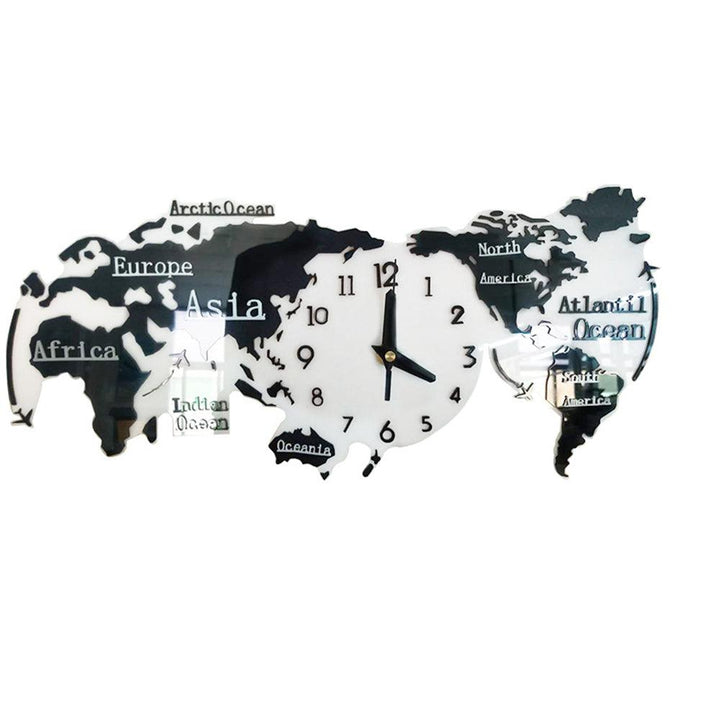 3D Wall Stickers World Map Clock 30*14 cm Living Room Home Bedroom Acrylic Decorative Personality Wall Clock - MRSLM