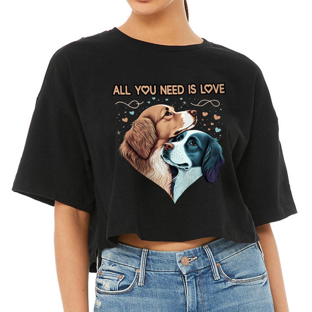 Dog Love Women's Crop Tee Shirt - Cute Couple Cropped T-Shirt - Art Crop Top - MRSLM