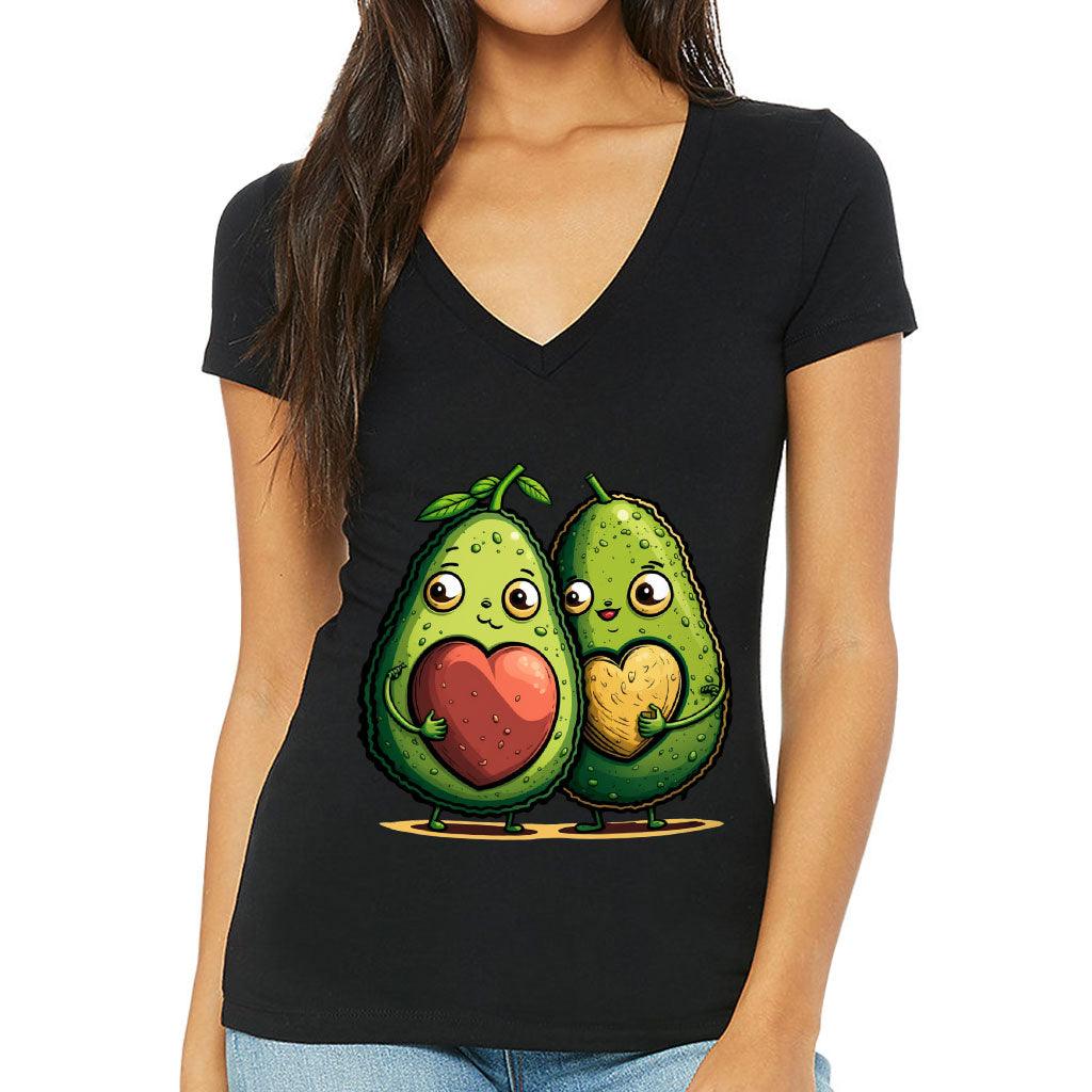 Avocado Women's V-Neck T-Shirt - Love Couple V-Neck Tee - Graphic T-Shirt - MRSLM