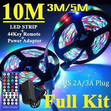 3M/5M/10M RGB 3528 SMD LED Strip Light Non-waterproof Full Kit Lamp + 44 Key IR Remote Controller +US Power Adapter - MRSLM