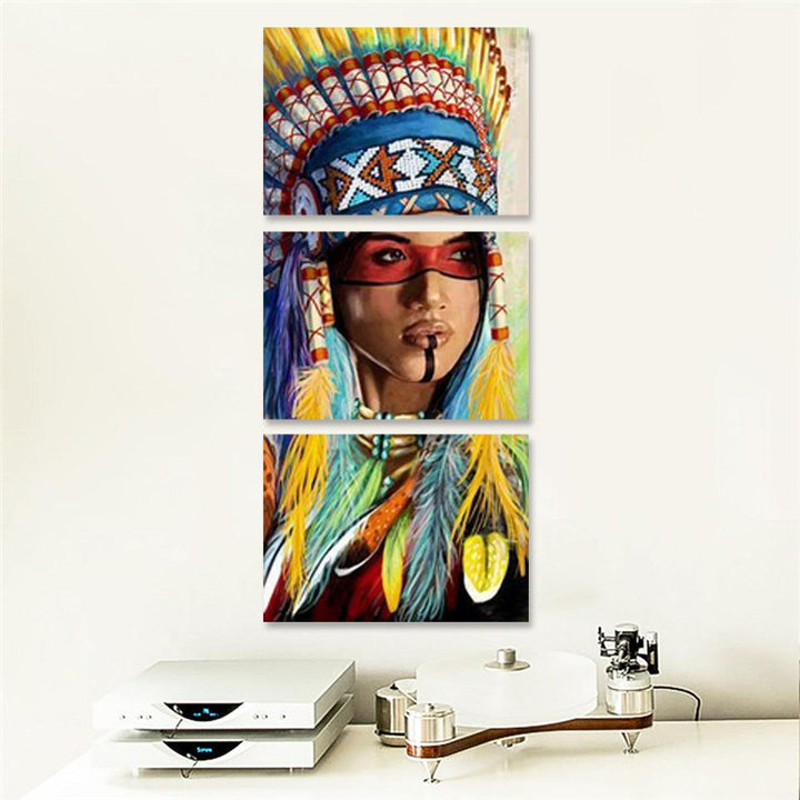 3Pcs Canvas Print Paintings Indian Girl Oil Painting Wall Decorative Printing Art Picture Frameless Home Office Decoration - MRSLM