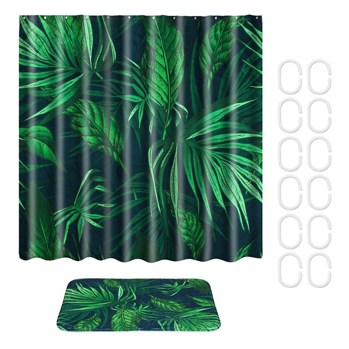 Tropical Plants Waterproof Shower Curtain Fabric With Hooks Ring Polyester Bathroom Rugs Mat - MRSLM