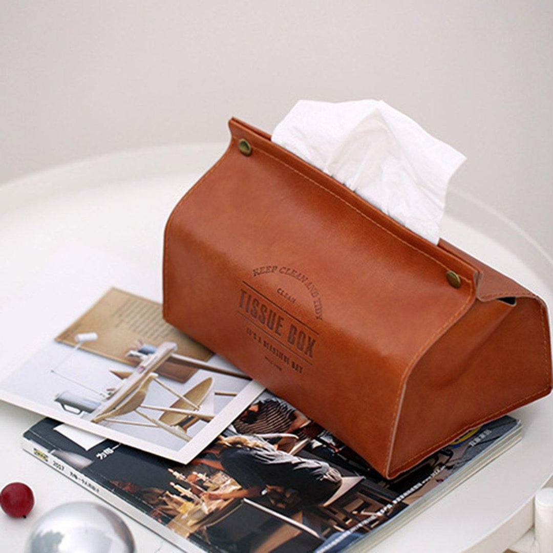 PU Leather Tissue Box Napkin Holder Case Home Kitchen Paper Holder Storage Box - MRSLM