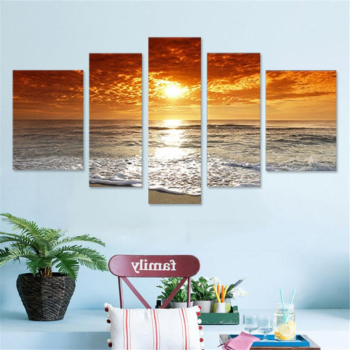 5Pcs Sea Landscape Canvas Print Paintings Wall Decorative Print Art Pictures Frameless Wall Hanging Decorations for Home Office - MRSLM