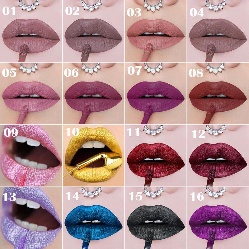 Cmaadu Metal Matte Lip Gloss Makeup Lipstick Sexy Sequin Waterproof Long Lasting Blue Cosmetic - MRSLM