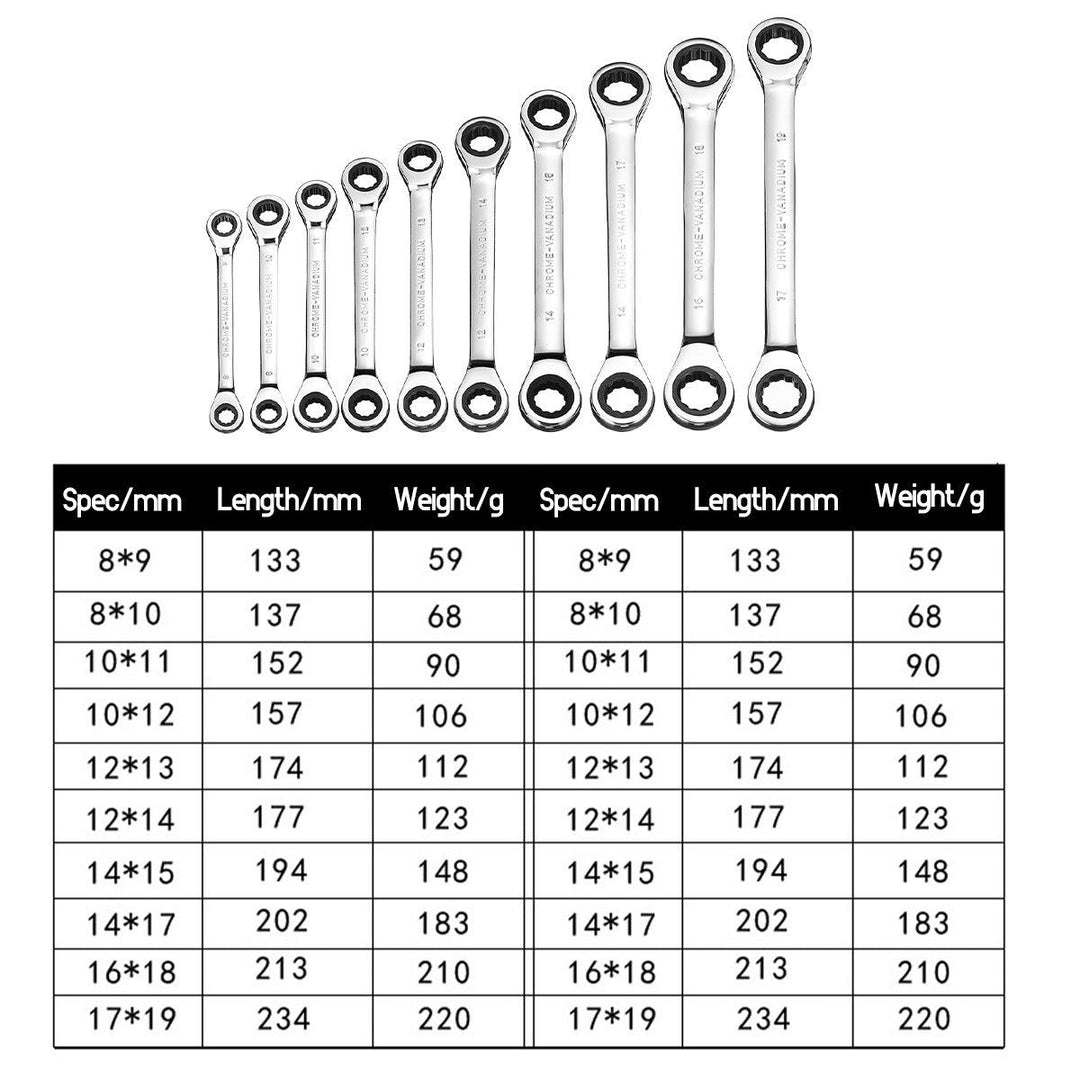 8-19mm Steel Metric Fixed Head Ratchet Spanner Gear Wrench Double End Ring Tool - MRSLM