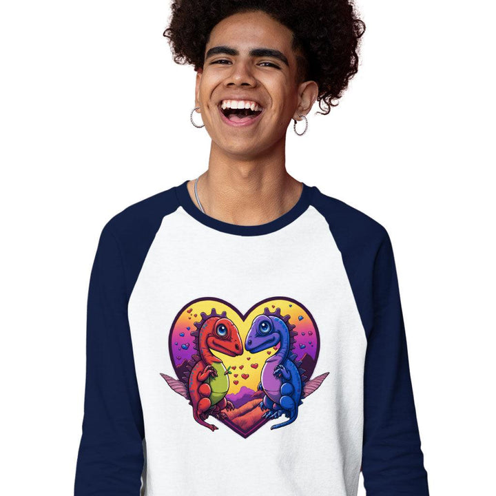 Dinosaurs in Love Baseball T-Shirt - Art T-Shirt - Unique Baseball Tee - MRSLM