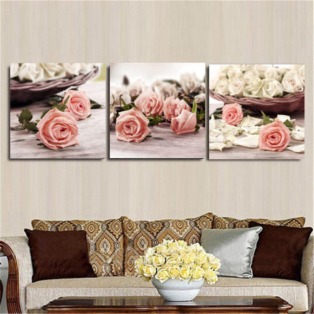 3Pcs Flowers Canvas Print Paintings Wall Decorative Print Art Pictures Frameless Wall Hanging Decorations for Home Office - MRSLM