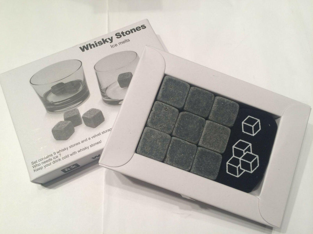 Set of 9 Grey Beverage Chilling Stones Chill Rocks Whiskey Stones for Whiskey and other Beverages- Made of 100% Pure Soapstone - MRSLM