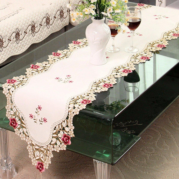 Table Runner Flower Desk Cover With Tassel Wedding Birthday Party Decor - MRSLM