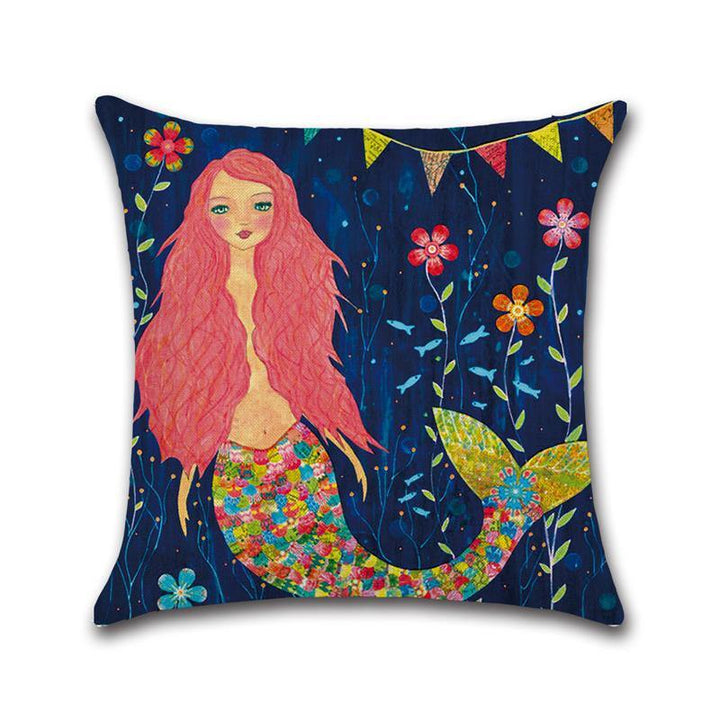 Mermaid Printed Cotton Linen Cushion Cover Square Home Decor Soft Comfortable Pillow Case - MRSLM