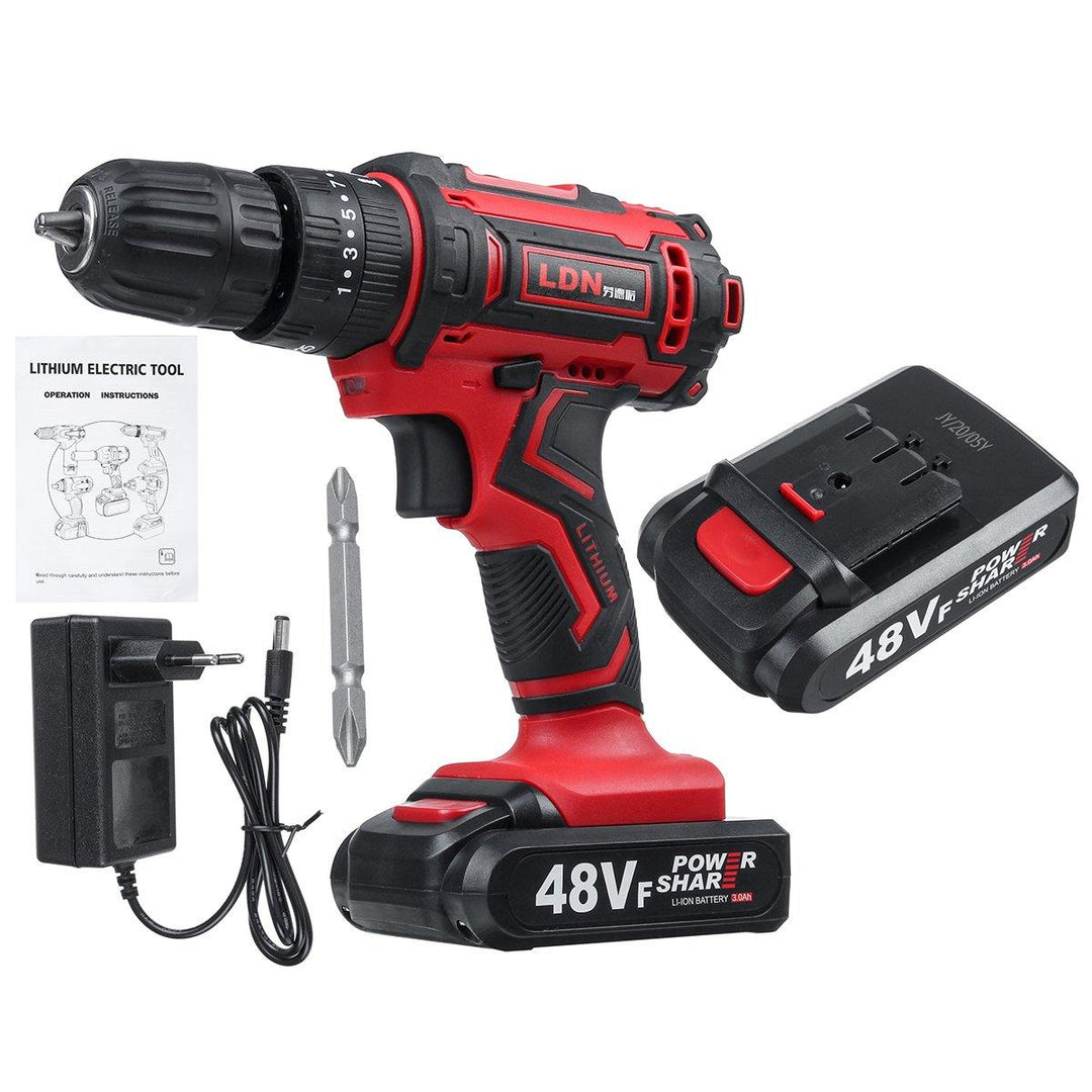 48VF Cordless Electric Impact Drill Rechargeable Drill Screwdriver W/ 1 or 2 Li-ion Battery - MRSLM