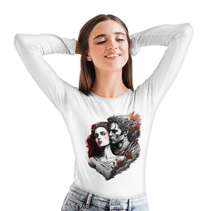 Rose Print Long Sleeve T-Shirt - Graphic T-Shirt - Love Print Long Sleeve Tee - MRSLM