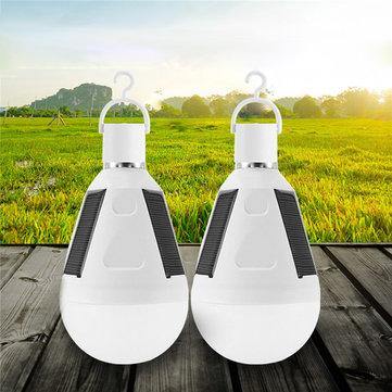 2pcs 7W Solar Powered E27 LED Rechargeable Light Bulb Tent Camping Emergency Lamp with Hook - MRSLM