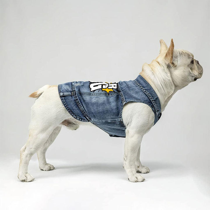 Super Dog Denim Vest - Colorful Dog Denim Jacket - Graphic Dog Clothing - MRSLM