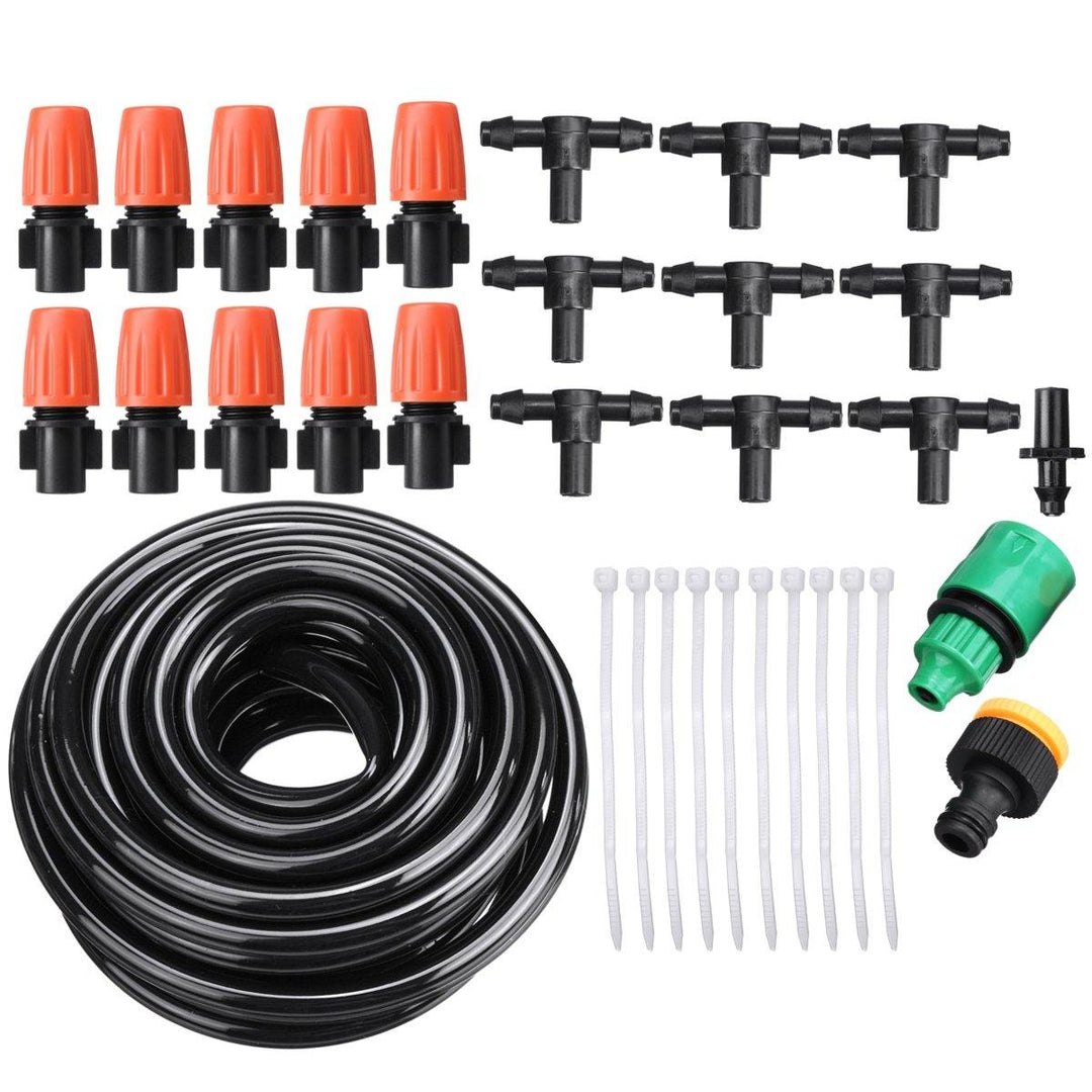 Adjustable Water Misting Cooling Irrigation System Kit Tubing Hose 5M/8M/10M/15M/20M/25M with Mist Nozzle Sprinkler - MRSLM