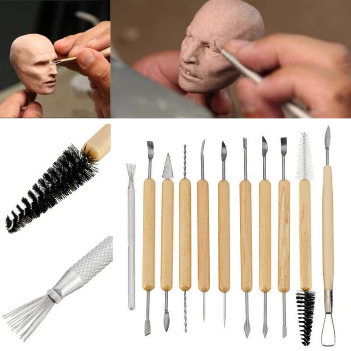 11Pcs Clay Sculpting Set Wax Carving Pottery Tools Shapers Polymer Modeling Wood Handle Set - MRSLM