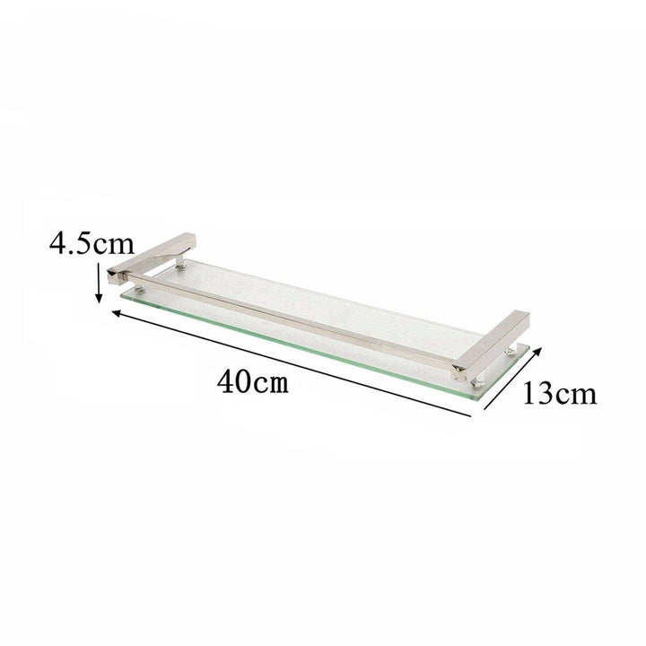 40/50/60CM Modern Bathroom Glass Shower Caddy Storage Shelf Wall Mounted Brass Base & Glass Tier - MRSLM