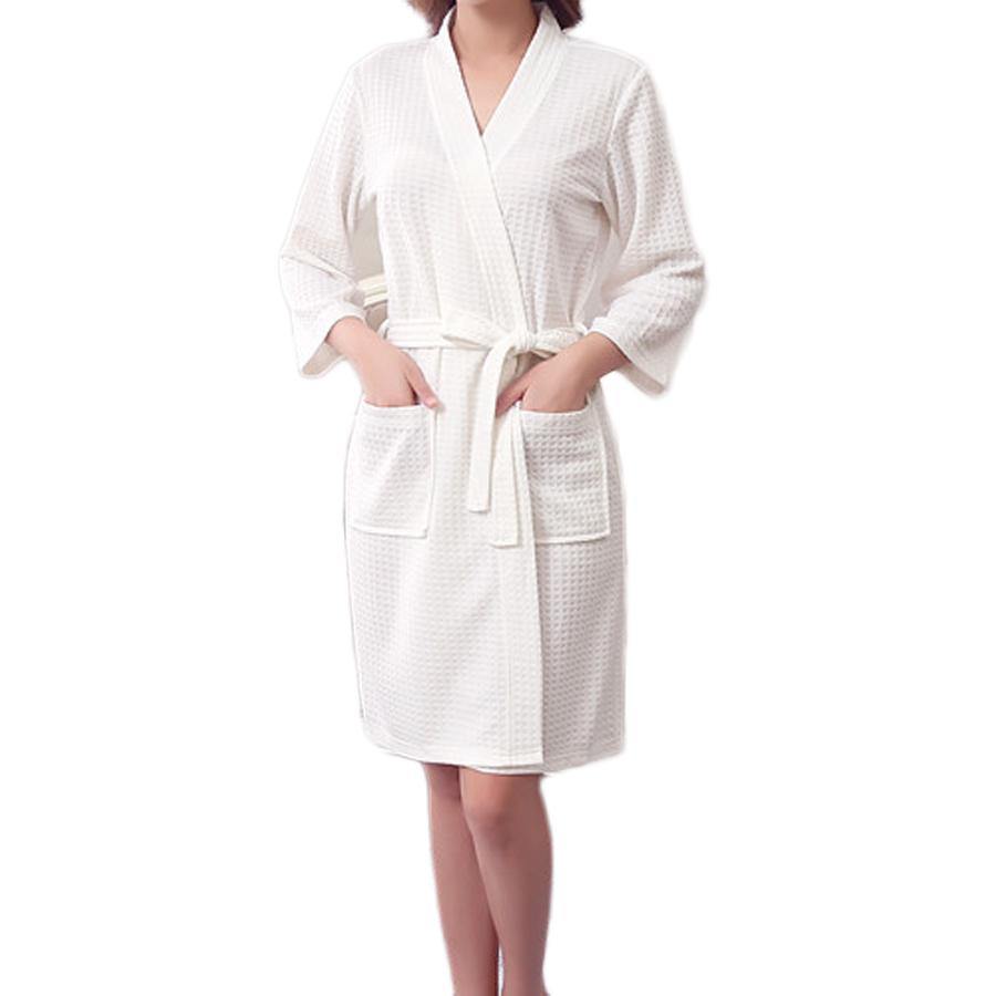 Honana BX-987 Towel Bathrobe Dressing Gown Unisex Men Women Solid Cotton Waffle Sleep Lounge - MRSLM