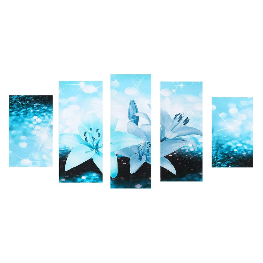 5 pcs Combination Blue Lily Flower Spray Painting Printing Sofa Wall Painting Canvas Home Office Wall Decoration - MRSLM