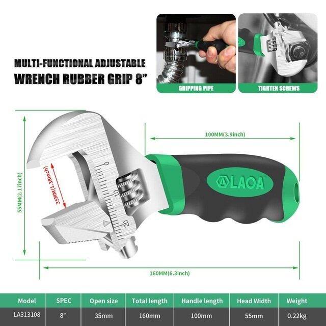 LAOA Adjustable Wrench 6inch/8inch Enlarge Open Monkey Wrench Multifunction Spanner Universal Pipe Wrench Car Tool - MRSLM