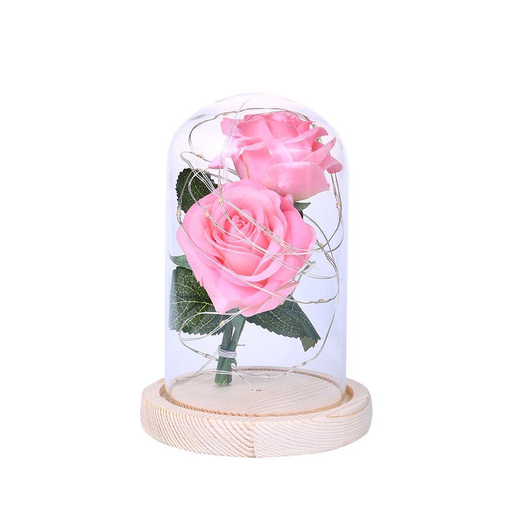 Romantic Immortal Flower Micro Landscape Rose Simulation Glass Shade Led Llight - MRSLM