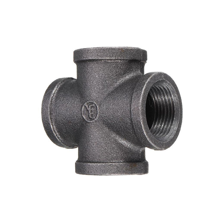 1/2" 3/4" 1" Cross 4 Way Pipe Fitting Malleable Iron Black Female Tube Connector - MRSLM