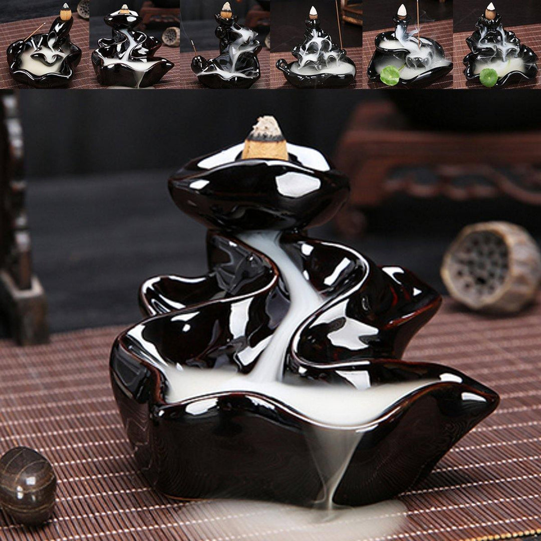 6 Style Buddhist Incense Burner Smoke Backflow Ceramic Glaze Censer Cone Holder - MRSLM