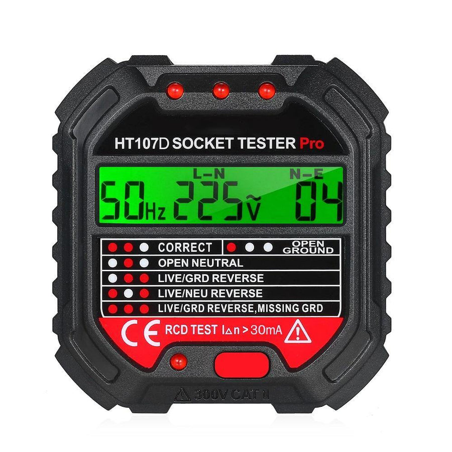 HT107 GFCI Outlet Tester with Voltage Display 90-250V Socket Tester for Electric Maintenance Office Sockets Power Strips Wall Sockets Testing in School Laboratory - MRSLM