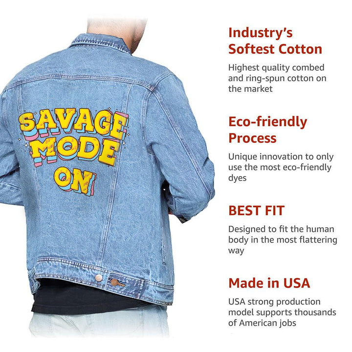 Savage Light Washed Men's Denim Jacket - Funny Denim Jacket - Graphic Jacket for Men - MRSLM