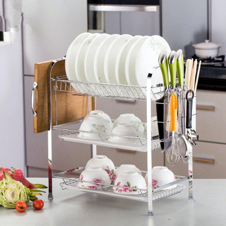 3 Tier Over Sink Dish Drain Shelf Rack Drainer Stainless Steel Kitchen Holder Drainer - MRSLM