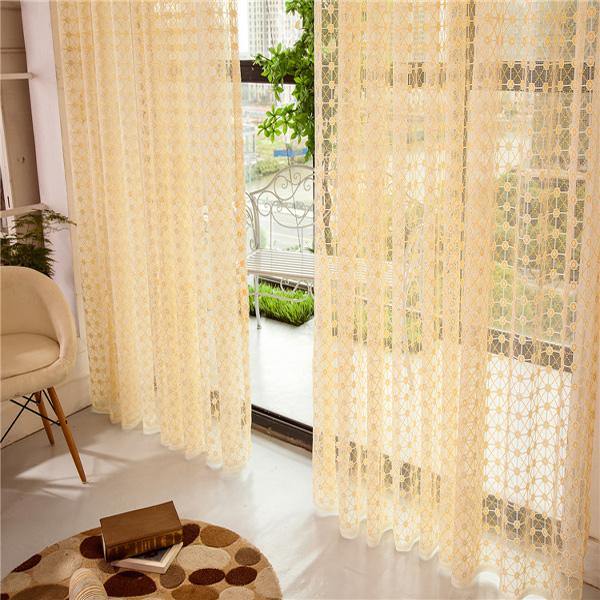 2 Panel Champagne Window Screening Hollow Out Bedroom Balcony Sheer Tulle Curtains - MRSLM