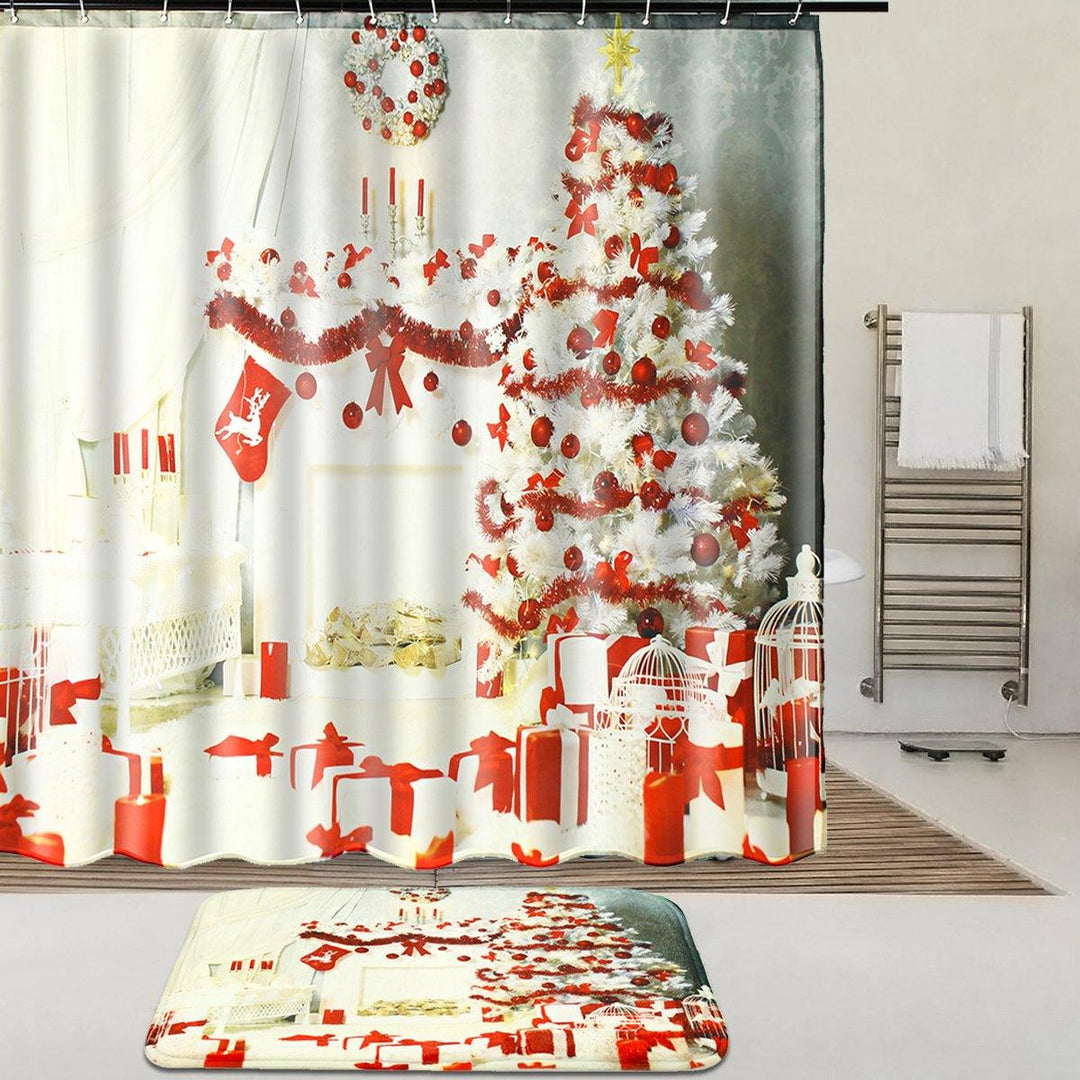 Indoor Christmas Dress Up Shower Curtain Liner Waterproof Bathroom Waterproof Carpet Mat - MRSLM