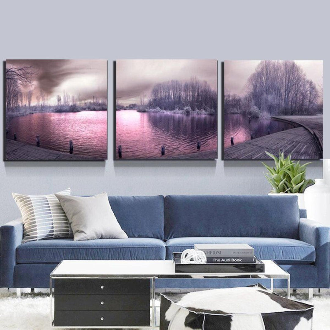 3Pcs Canvas Print Paintings Purple Lake Landscape Oil Painting Wall Decorative Printing Art Picture Frameless Home Office Decoration - MRSLM