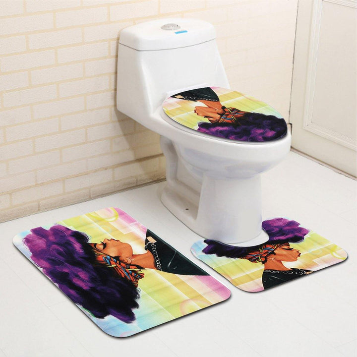 3PCS African Girl Explosion Head Non-Slip Bath Carpet Toilet Cover Shower Mat - MRSLM