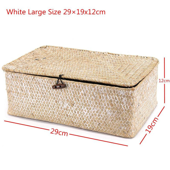 Wicker Woven Utility Storage Basket Box Organizer With Lid & Lock Multi-sized - MRSLM