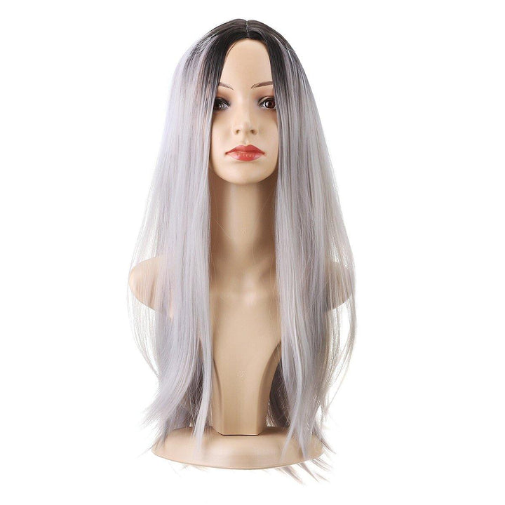 hair 26" 270g Long Synthetic Hair Wig Adjustable Ombre Grey Body Wavy Hair Wigs For Women Cosplay Heat Resistant 1PC - MRSLM