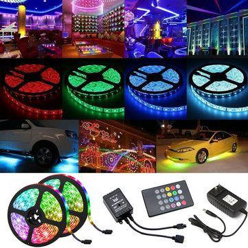 2*5M LED Strip Light Waterproof Outdoor DC12V 5050 RGB Music Lamp IR Remote Control +3A EU US Plug - MRSLM