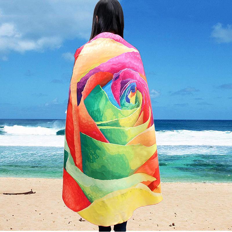 Honana WX-89 147cm 3D Simulation Rose Beach Towel Mat Romantic Women Shawl Bed Sheet Tapestry - MRSLM