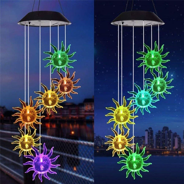 Solar LED Sunflower Wind Chime Garden Hanging Spinner Light Color Changing Lamp - MRSLM